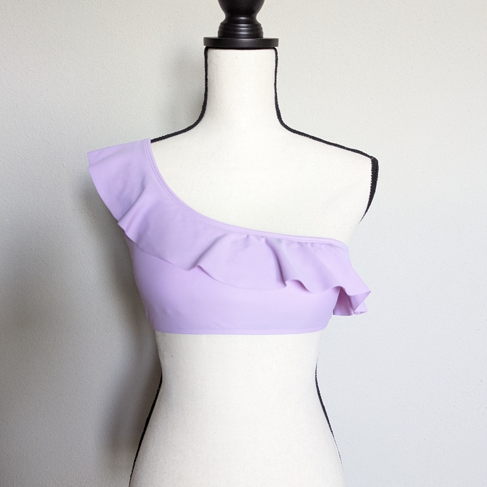 Pastel purple lavender ruffle trim one shoulder bikini top size S M L